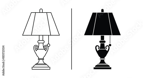 Two table lamps one white outline and one black presented in a simple silhouette