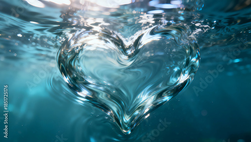Dreamy love symbol submerged deep under the wavy water surface