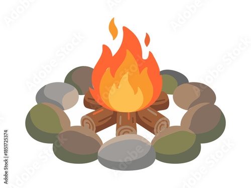 Campfire using woods surrounded with stones