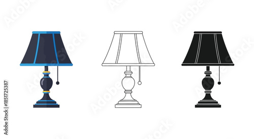 Three table lamps in varying styles including a dark dramatic silhouette