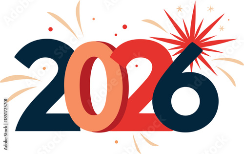 Celebrating the year 2026 with fireworks isolated on transparent background