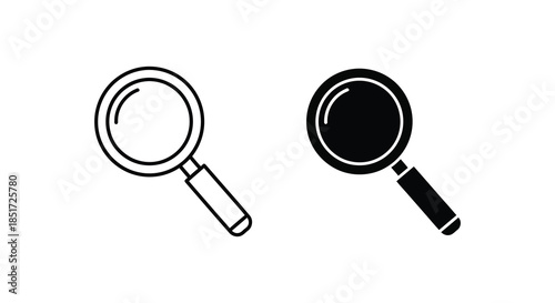 Two magnifying glasses one outlined and one solid black providing a contrasting view silhouette