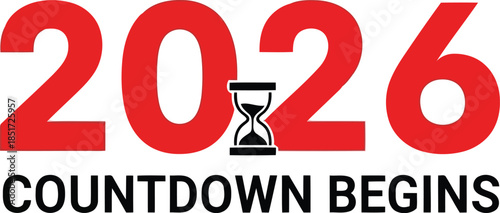 2026 countdown begins   red modern typography design Vector