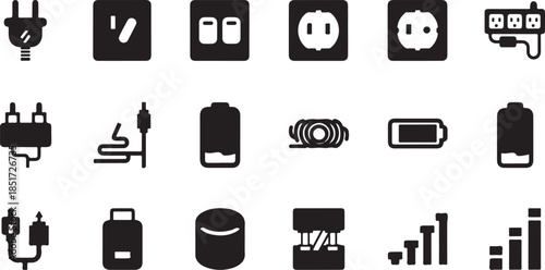 Collection of modern technology and power icons in black