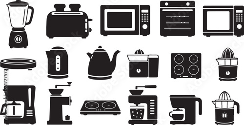 Kitchen appliances icons for cooking and food preparation