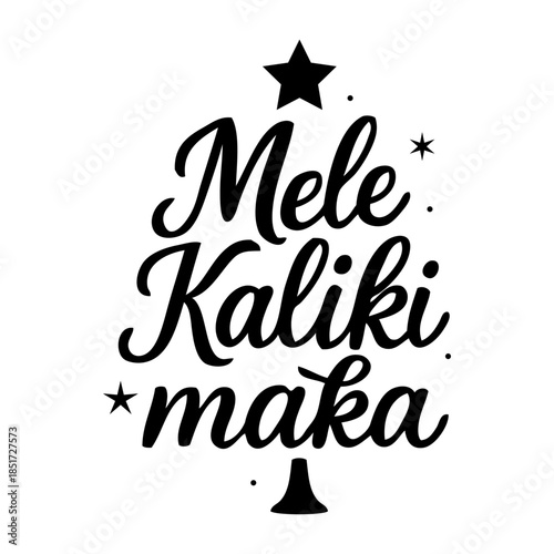 Navidad en Hawái. Logo Feliz Navidad en hawaiano. Mensaje con texto Mele Kalikimaka con forma de árbol de navidad 