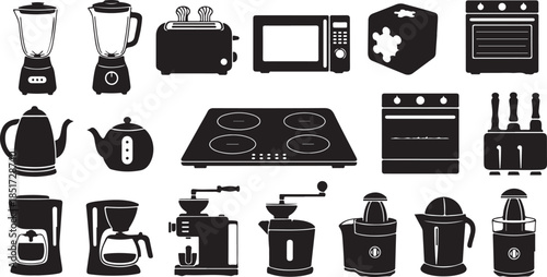 Kitchen appliances icons for cooking and food preparation