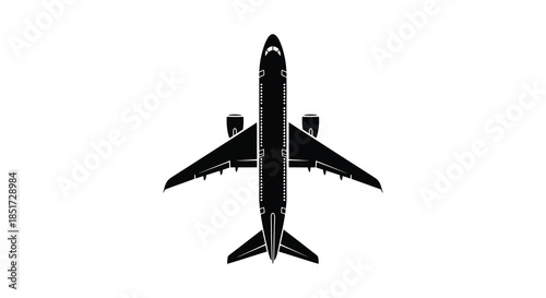 Overhead view of a passenger airplane detailed wings and engines dark aesthetic silhouette