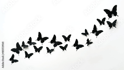 black butterflies flying in a line formation