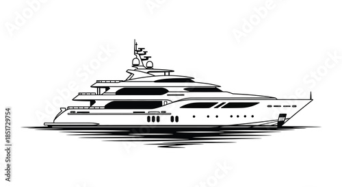 Detailed outline of a large luxury yacht floating on water a striking silhouette