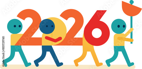 Celebrating the year 2026 with joy and unity isolated on transparent background