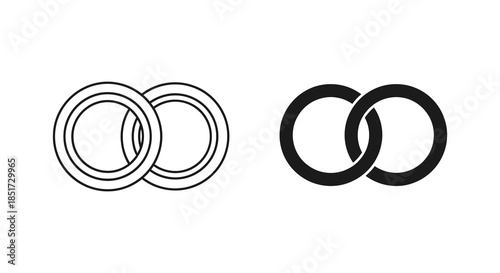 Interlocking rings design in black and white showcasing a simple geometric shape silhouette