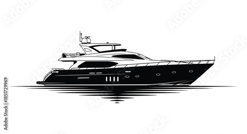 Elegant yacht gliding on calm waters a striking black and white silhouette