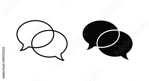 Two sets of overlapping speech bubbles one outlined and one a dark silhouette