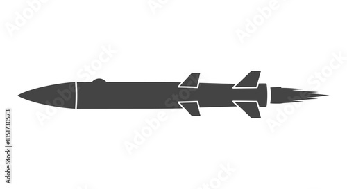 Detailed depiction of a missile with wings and exhaust presented as a silhouette