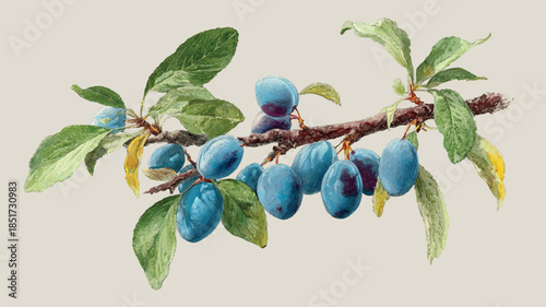blueplumsonbranchwithleaves