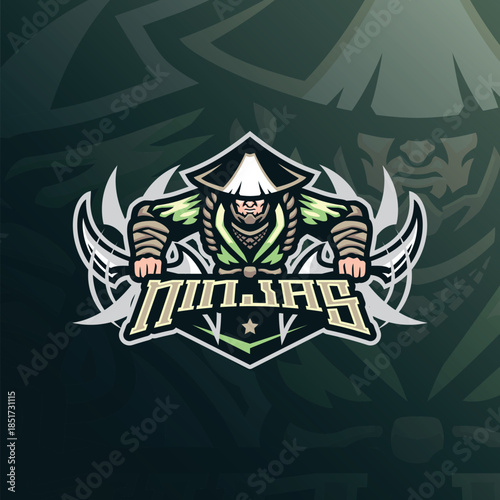 Ninja mascot logo design vector. Ninja illustration for sport and esport team.