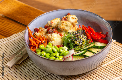 Vegan healthy poke bowl with tofu