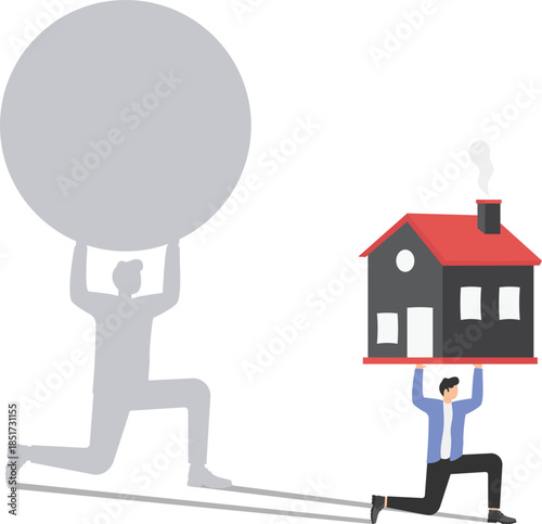 Man Struggling Under Heavy House Loan and Mortgage Burden
