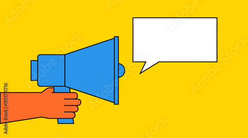 Hand Holding Megaphone with Speech Bubble: Announce Your Message!