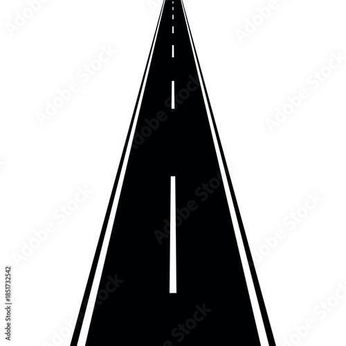 Perspective road with dashed lines, depth illusion, travel motion graphic design