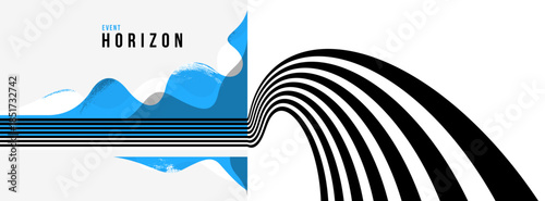 Future lines in 3D perspective vector abstract background, black and blue linear composition, optical illusion op art.