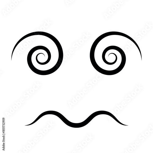 Spiral eyes abstract face with wavy mouth, dizzy emotive graphic design
