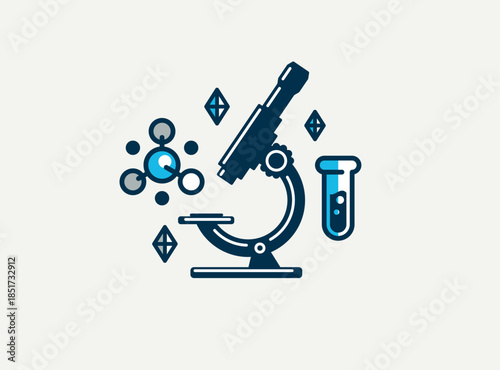 Chemistry vector detailed icon, science theme, laboratory flasks and microscopic molecules, pharmacology and biochemistry.