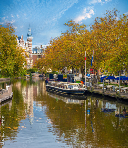 Canvas Print View of trhe Singel canal (Singegracht), Amsterdam, Holland, the Netherlands