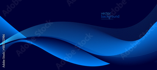 Smooth flow of wavy shape with gradient vector abstract background, dark blue design curve line energy motion, relaxing music sound or technology.