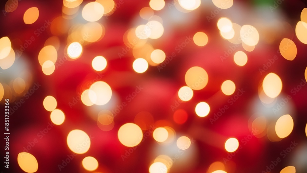 Obraz premium Abstract christmas light background with soft golden lights on red backdrop