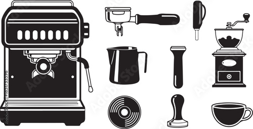 Coffee shop essentials in modern black and white