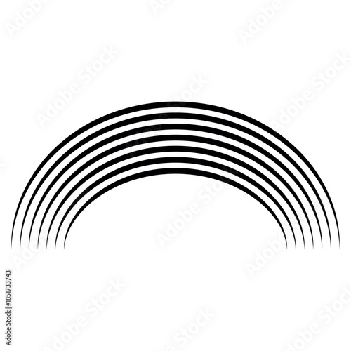 Rainbow black semicircle lines forming symmetrical arch, abstract optical illusion graphic