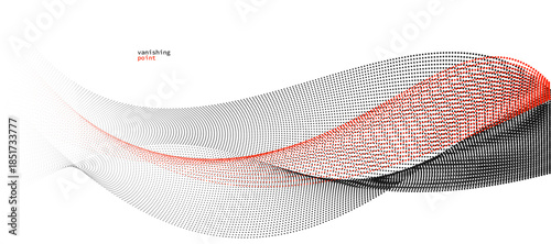Smooth and relaxing shape vector abstract background with wave of flowing particles, curve lines of dots in motion, red and black tranquil and soft image.