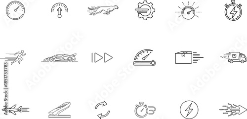 Collection of various black and white icons and symbols