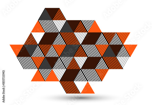 Black and red geometric vector abstract background with cubes and shapes, isometric 3D abstraction art displaying city buildings forms look like, op art optical illusion.