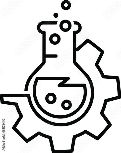 Chemical Engineering Icon Featuring Laboratory Flask with Bubbles and Gear Symbolizing STEM Integration, Industrial Chemistry, and Scientific Innovation