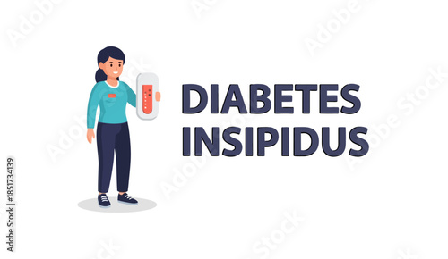 Diabetes Insipidus awareness illustration with female character holding medical test.