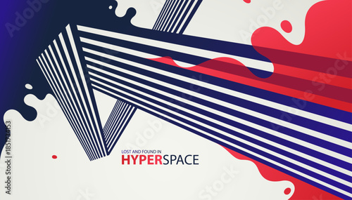 Blast of exploding lava over parallel lines in perspective vector abstract background, concept of order converting to chaos as entropy is rising, surreal fluid splash.