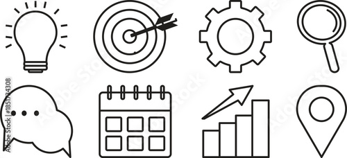 Minimal Business Strategy Line Icons Set for UI, Marketing and Analytics