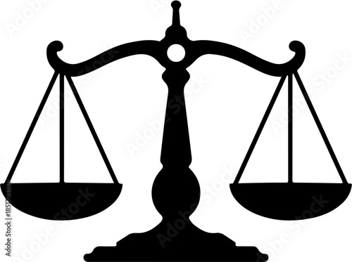 Unique design icon of justice Justice balance icon in black and white shows law and equity with transparent background Black balance scale icon representing justice and law on a white background