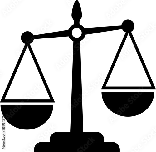 Unique design icon of justice Justice balance icon in black and white shows law and equity with transparent background Black balance scale icon representing justice and law on a white background