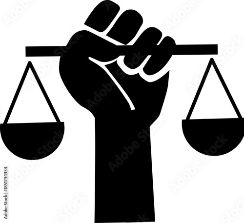 Unique design icon of justice Justice balance icon in black and white shows law and equity with transparent background Black balance scale icon representing justice and law on a white background