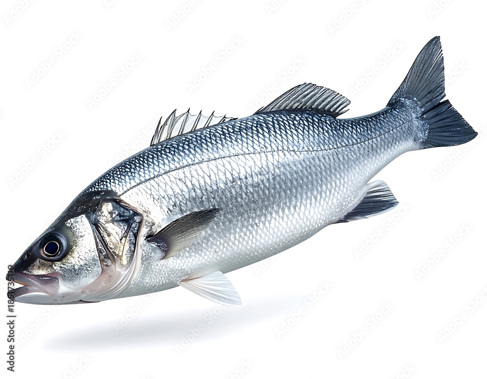 Obraz premium Sea bass side view isolated on white background realistic marine details high resolution image