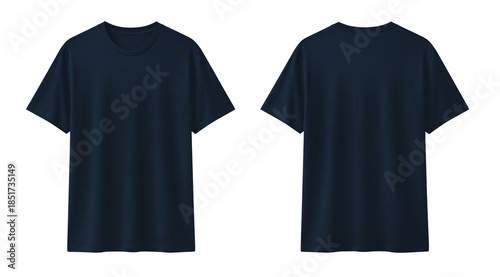 Dark Blue T-Shirt Mockup Front and Back View Isolated on Transparent Background