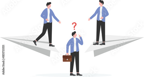 Businessman Facing Difficult Career Decisions and Choosing Between Options
