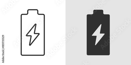 Battery Charging Icon showing a battery outline with a lightning bolt or charging indicator, representing power supply, energy level, and charging status in a clean, modern style.