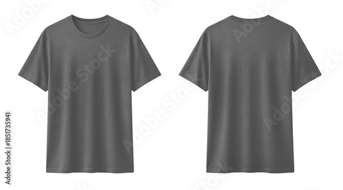Dark Gray T-Shirt Mockup Front and Back View Isolated on Transparent Background