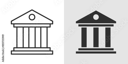 Bank Icon depicting a classical bank building with columns or a vault, representing finance, banking, money, and financial institutions in a clean, modern style.