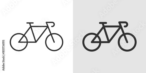 Bike icon depicting a simple bicycle with clean lines, representing cycling, transportation, fitness, and eco-friendly travel in a modern, minimal style.